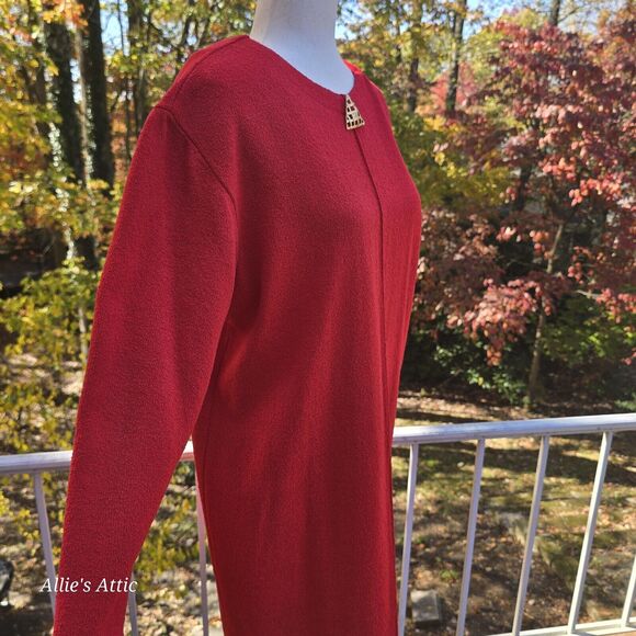 Castleberry London NY Vtg 70s 80s Red Knit Long Sleeve Terry Cloth Dress USA 12 - Picture 3 of 5